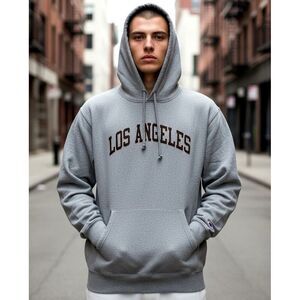 LOS ANGELES Men's Heavy Gray Pullover Hoodie - Size: Medium